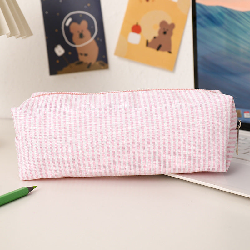 Striped Canvas Pencil Case and Stationery Organizer with Top Zipper
