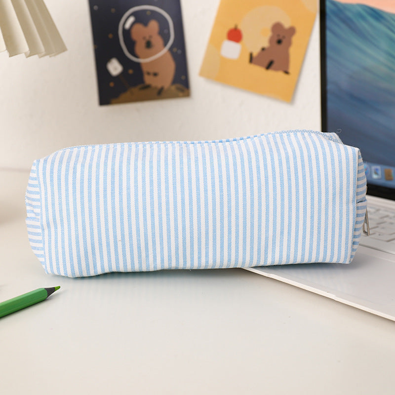 Striped Canvas Pencil Case and Stationery Organizer with Top Zipper