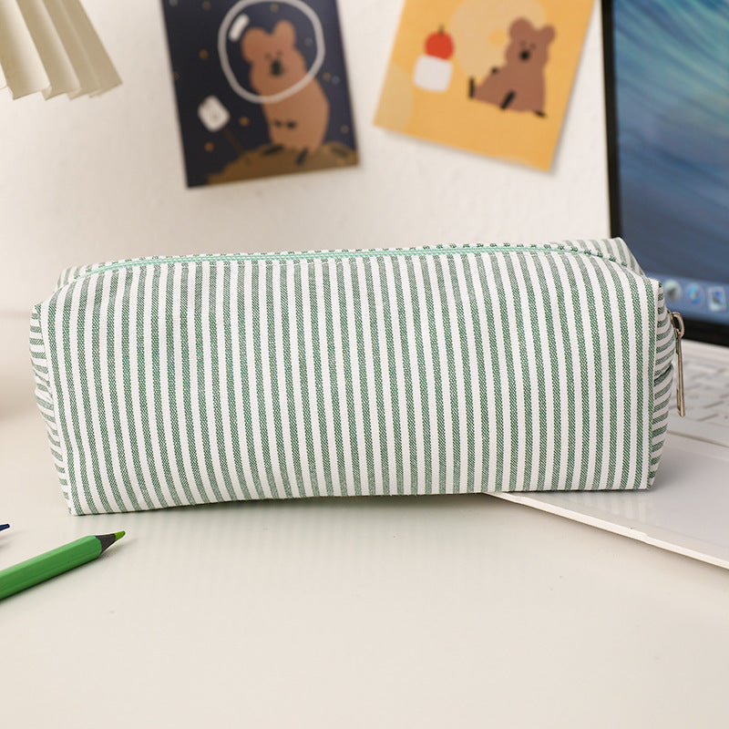 Striped Canvas Pencil Case and Stationery Organizer with Top Zipper
