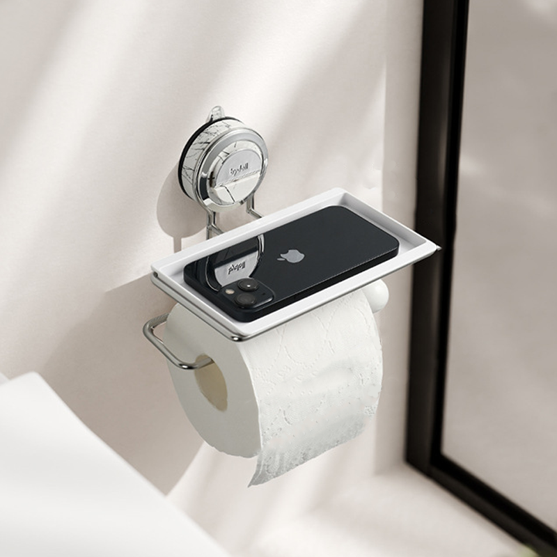 Porte-papier toilette à ventouse avec effet bois - Acier inoxydable sans perçage, installation facile sur les surfaces lisses