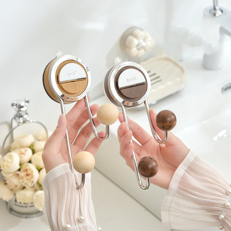 Porte-papier toilette à ventouse avec effet bois - Acier inoxydable sans perçage, installation facile sur les surfaces lisses