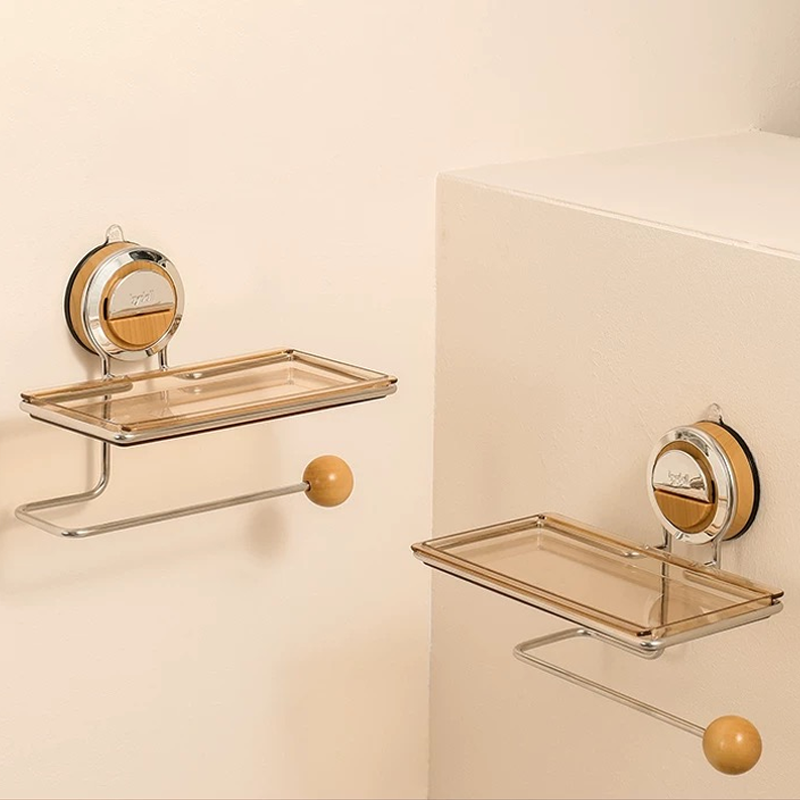 Porte-papier toilette à ventouse avec effet bois - Acier inoxydable sans perçage, installation facile sur les surfaces lisses