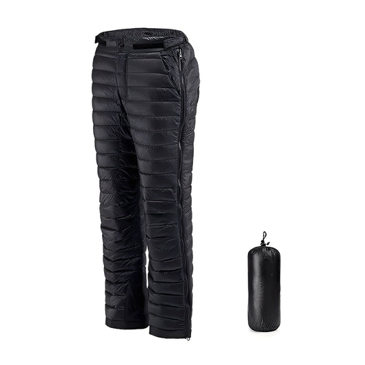 Pantalon thermique d’extérieur de randonnée et de ski en duvet d’oie avec fermeture à glissière