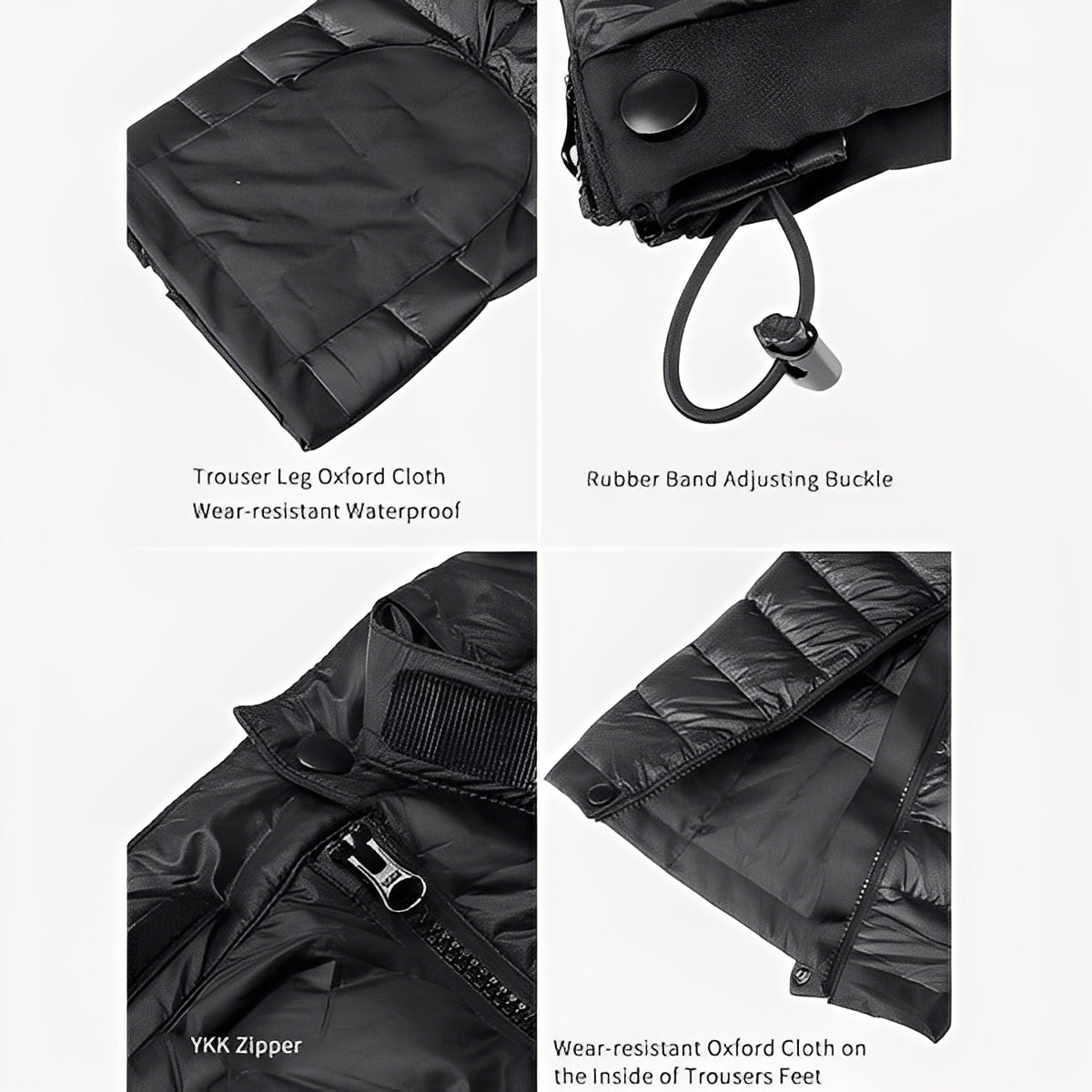Pantalon thermique d’extérieur de randonnée et de ski en duvet d’oie avec fermeture à glissière