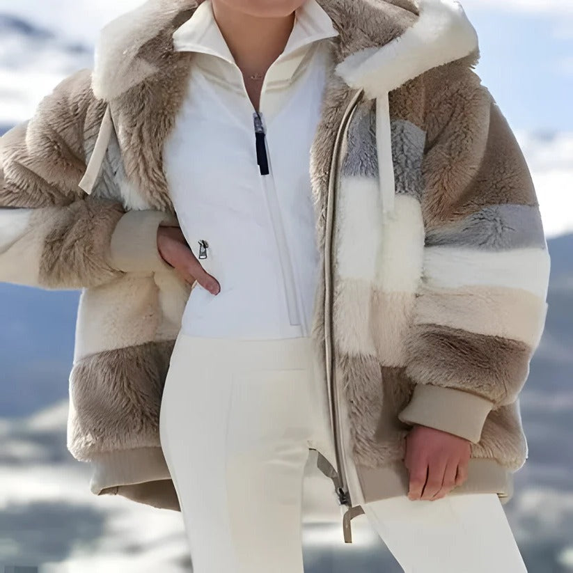 Thick Lambswool-Lined Color-Block Winter Coat