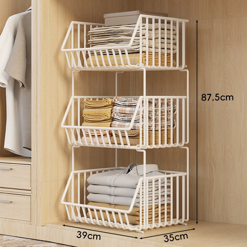 Three-Tier Stackable Wire Closet Basket Organizer