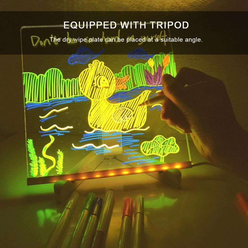 Transparent Luminous Acrylic Writing Board with 7 Colored Pens – Reusable Message Board with LED Lighting