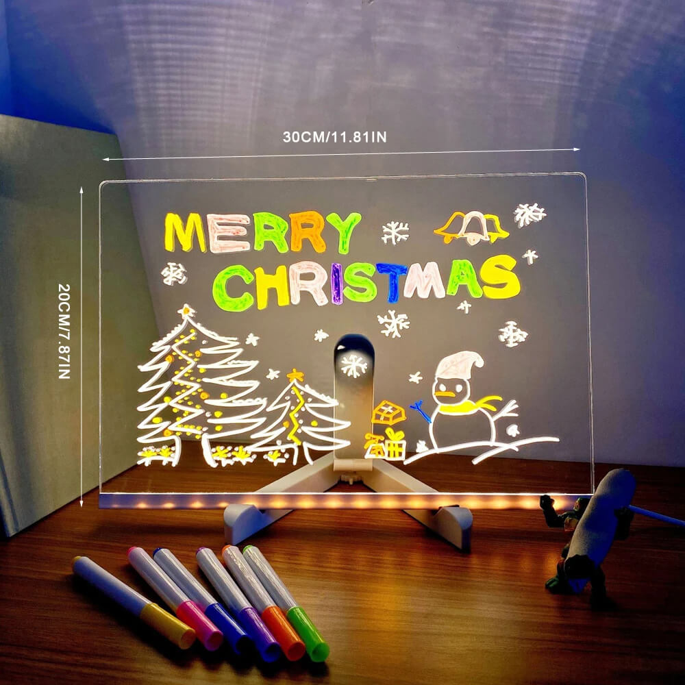 Transparent Luminous Acrylic Writing Board with 7 Colored Pens – Reusable Message Board with LED Lighting