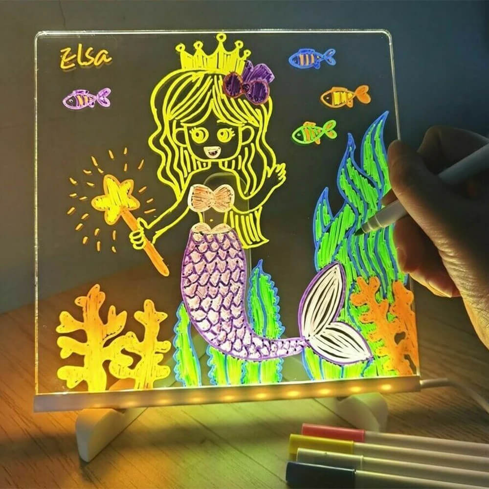 Transparent Luminous Acrylic Writing Board with 7 Colored Pens – Reusable Message Board with LED Lighting