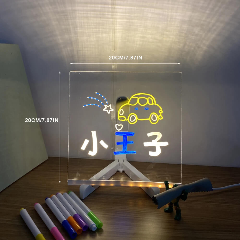 Transparent Luminous Acrylic Writing Board with 7 Colored Pens – Reusable Message Board with LED Lighting