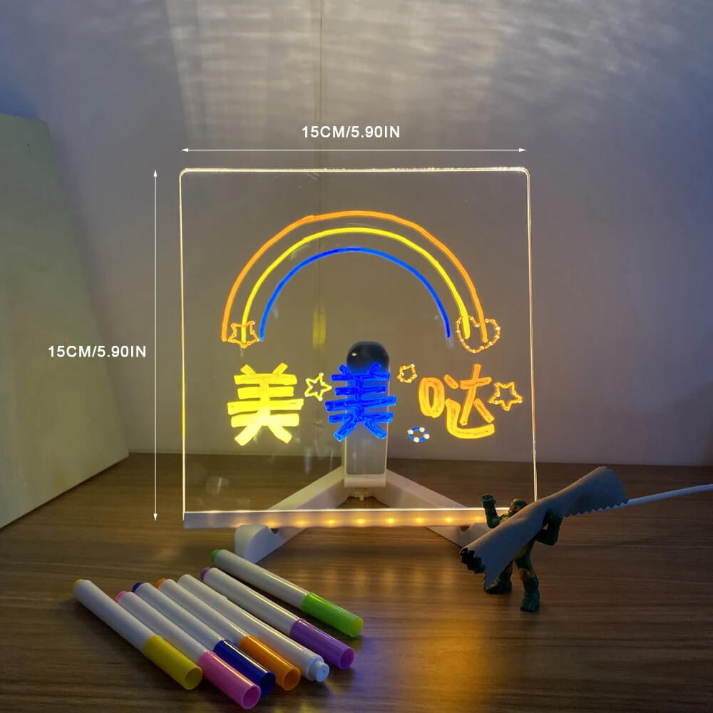 Transparent Luminous Acrylic Writing Board with 7 Colored Pens – Reusable Message Board with LED Lighting