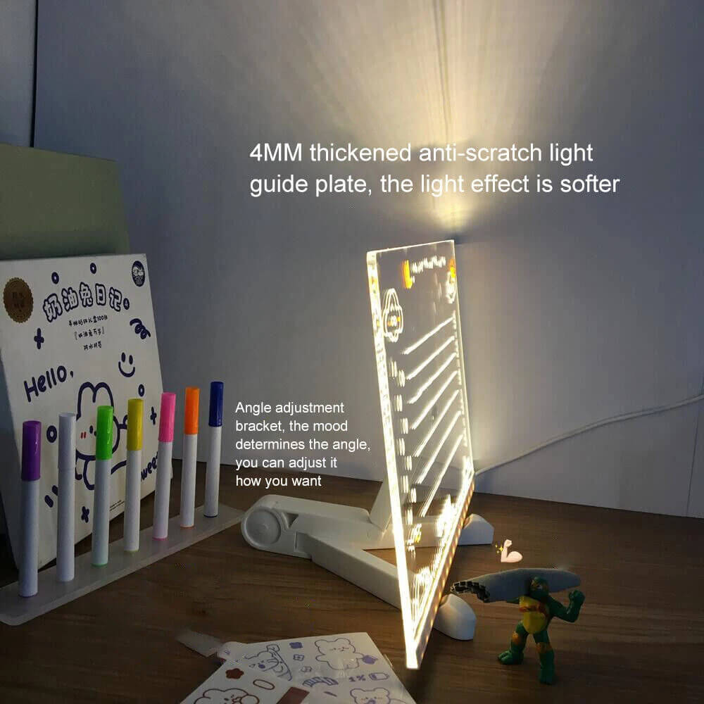 Transparent Luminous Acrylic Writing Board with 7 Colored Pens – Reusable Message Board with LED Lighting