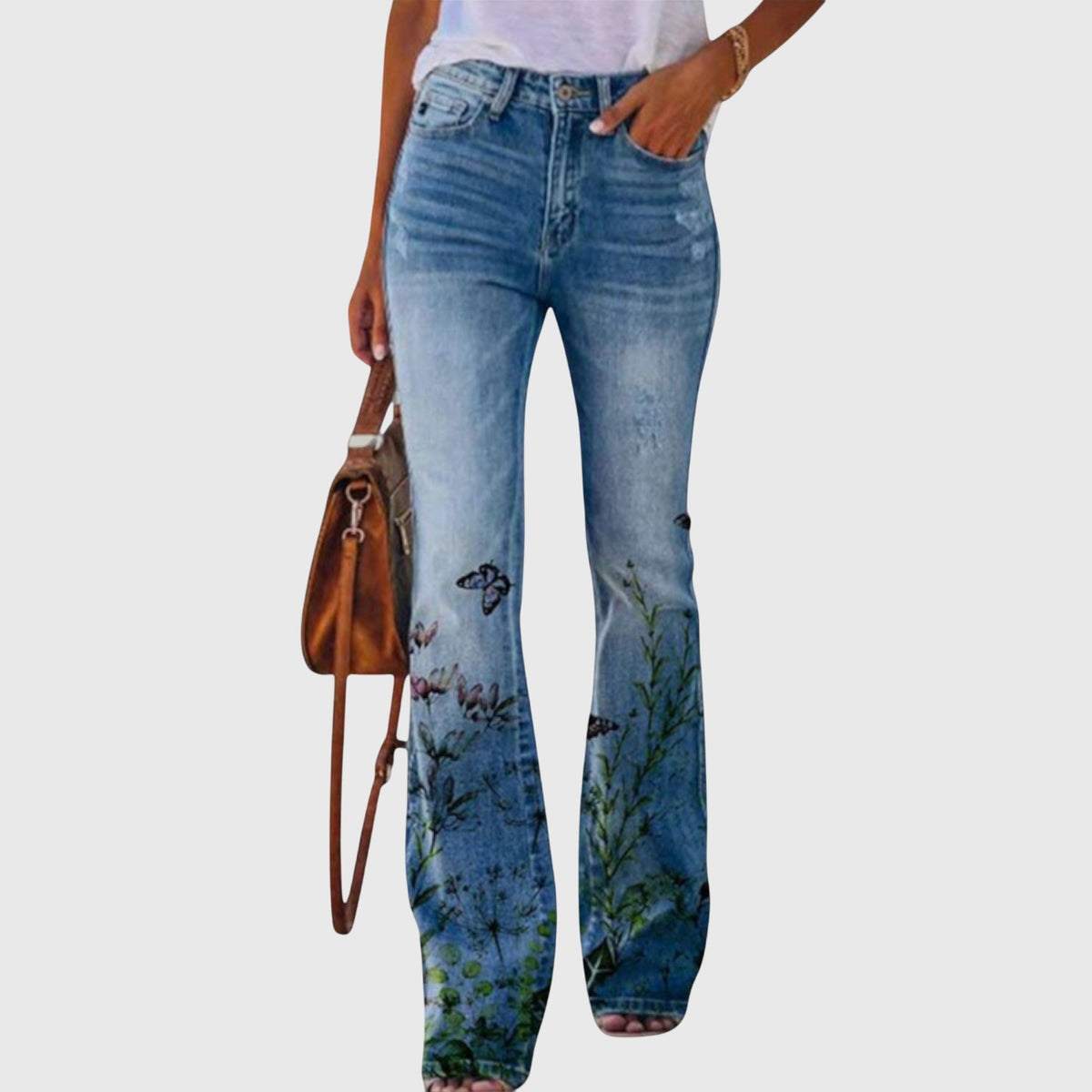 Pantalon à imprimés floraux et papillons