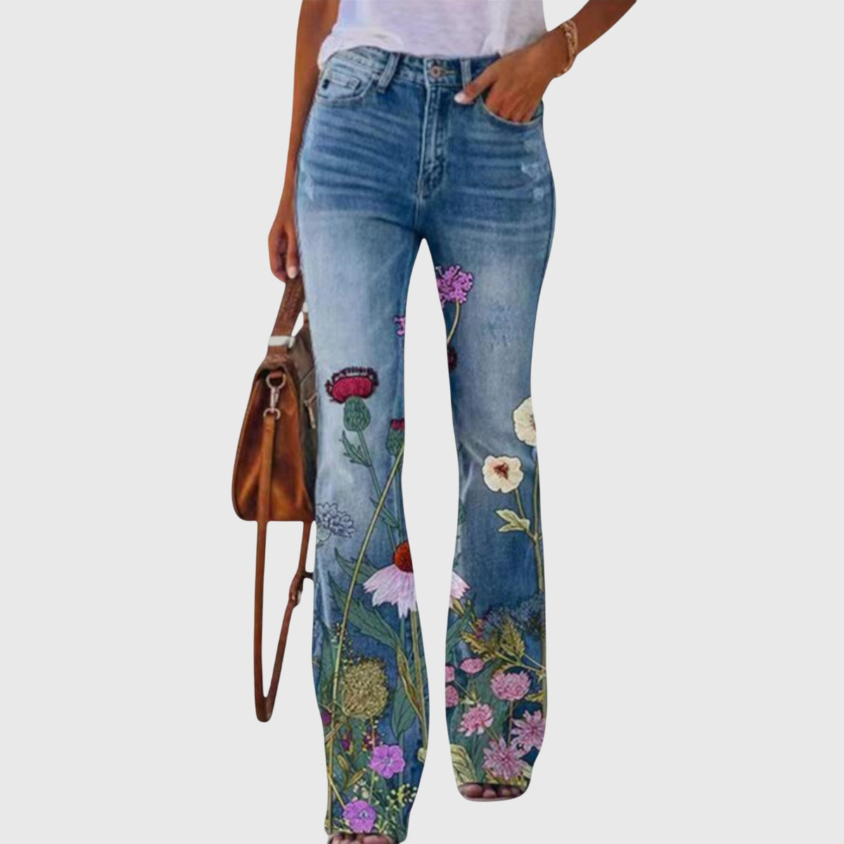Pantalon à imprimés floraux et papillons