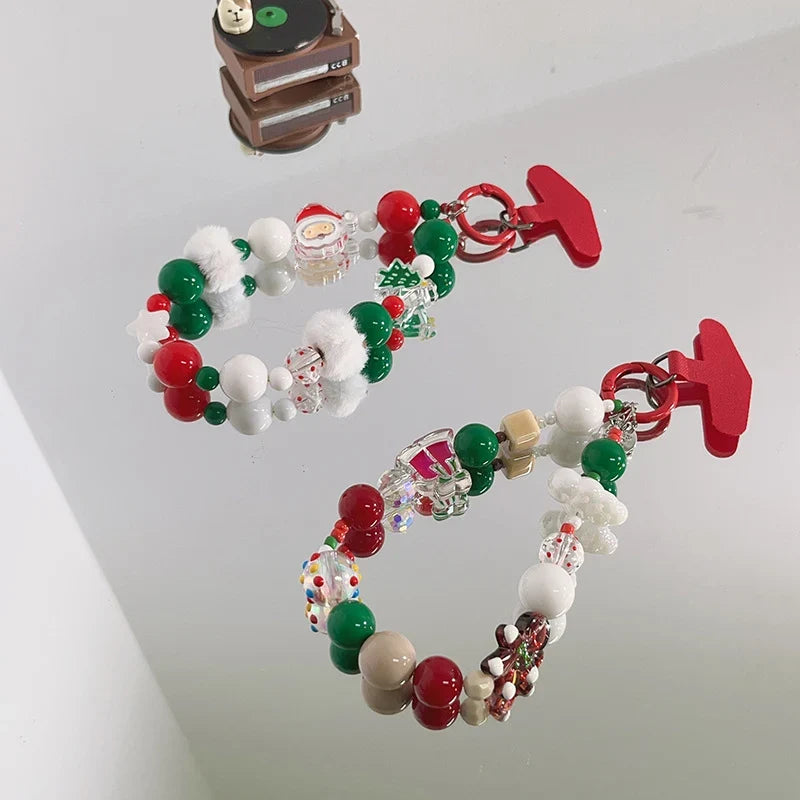 Porte-clés de Noël unisexe avec breloque perlée