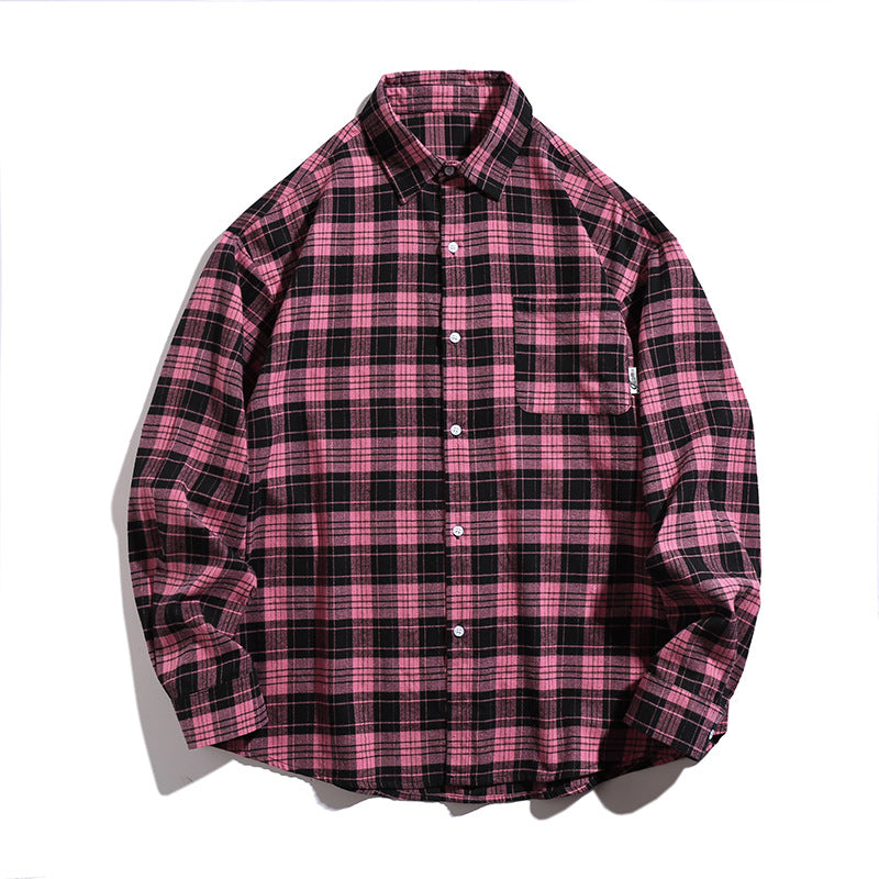 Chemise en flanelle à coupe classique unisexe, finition en coton doux et poche poitrine
