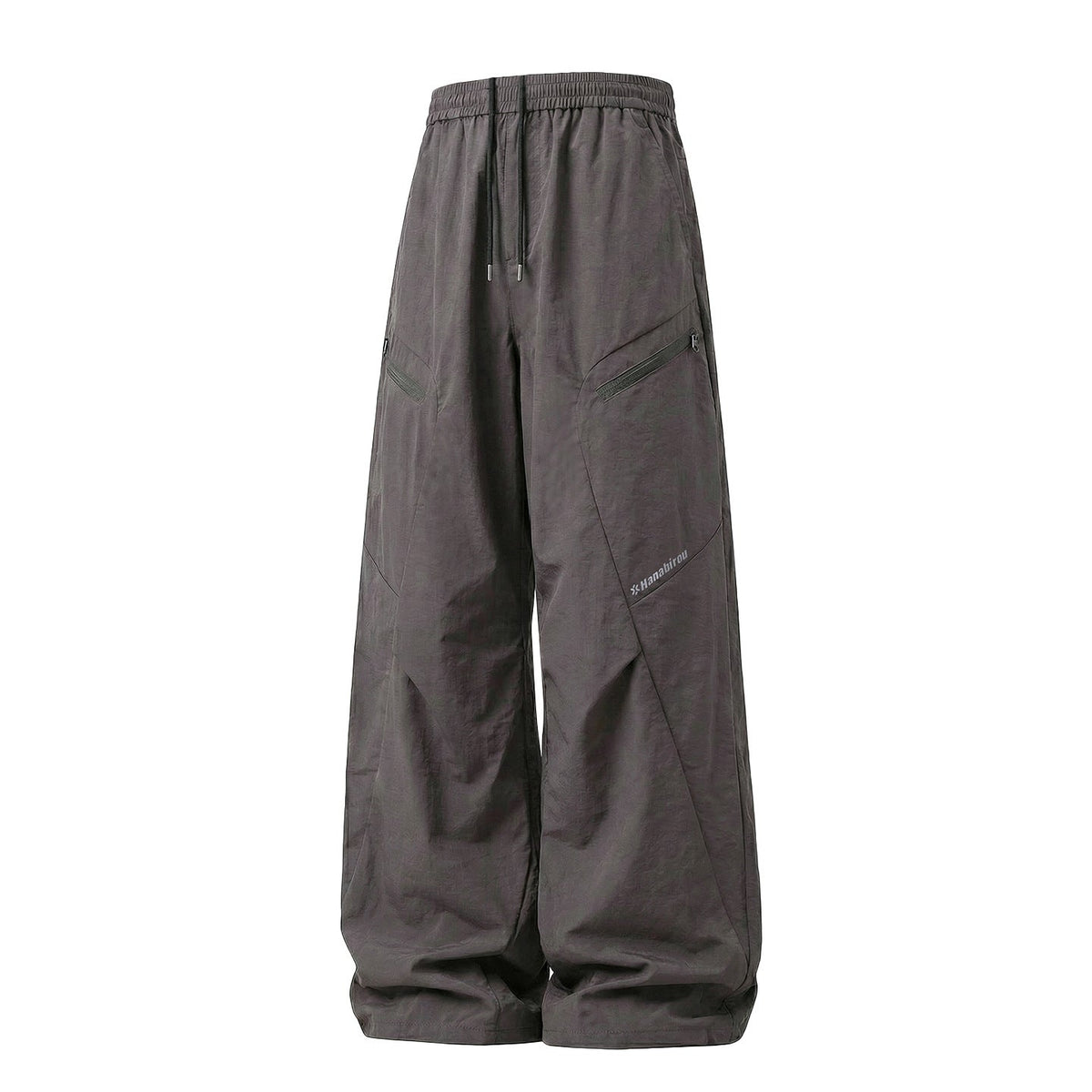 Pantalon cargo technique unisexe à jambes larges, taille à cordon et poches zippées