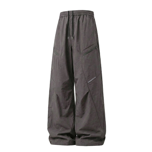 Unisex Wide-Leg Technical Cargo Pants with Drawstring Waist and Zipper Pockets