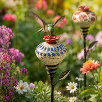 Tuteur de jardin vintage en céramique avec mangeoire pour colibris
