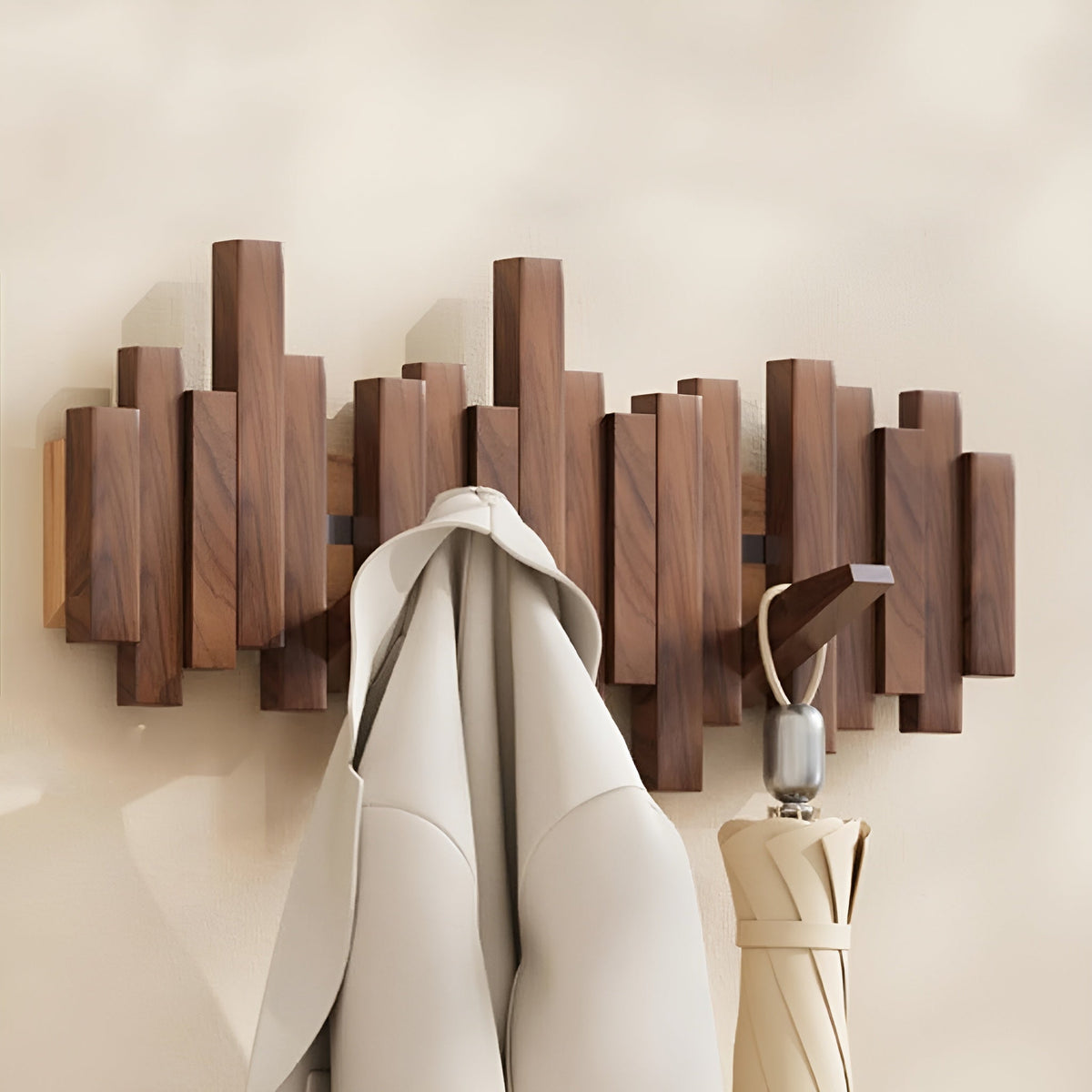 Wall-Mounted Coat Rack with Foldable Hooks and Piano-Key Mechanism