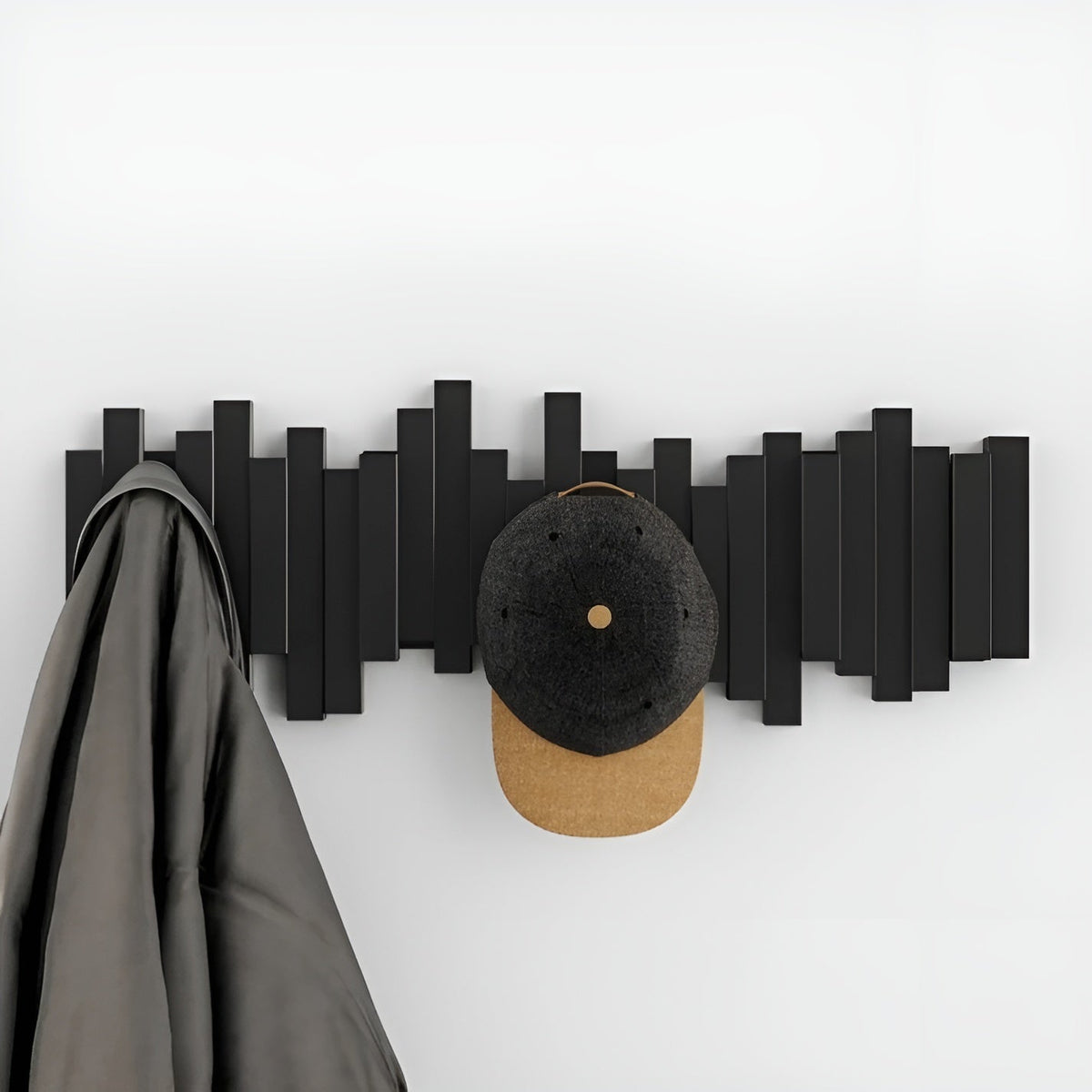 Wall-Mounted Coat Rack with Foldable Hooks and Piano-Key Mechanism