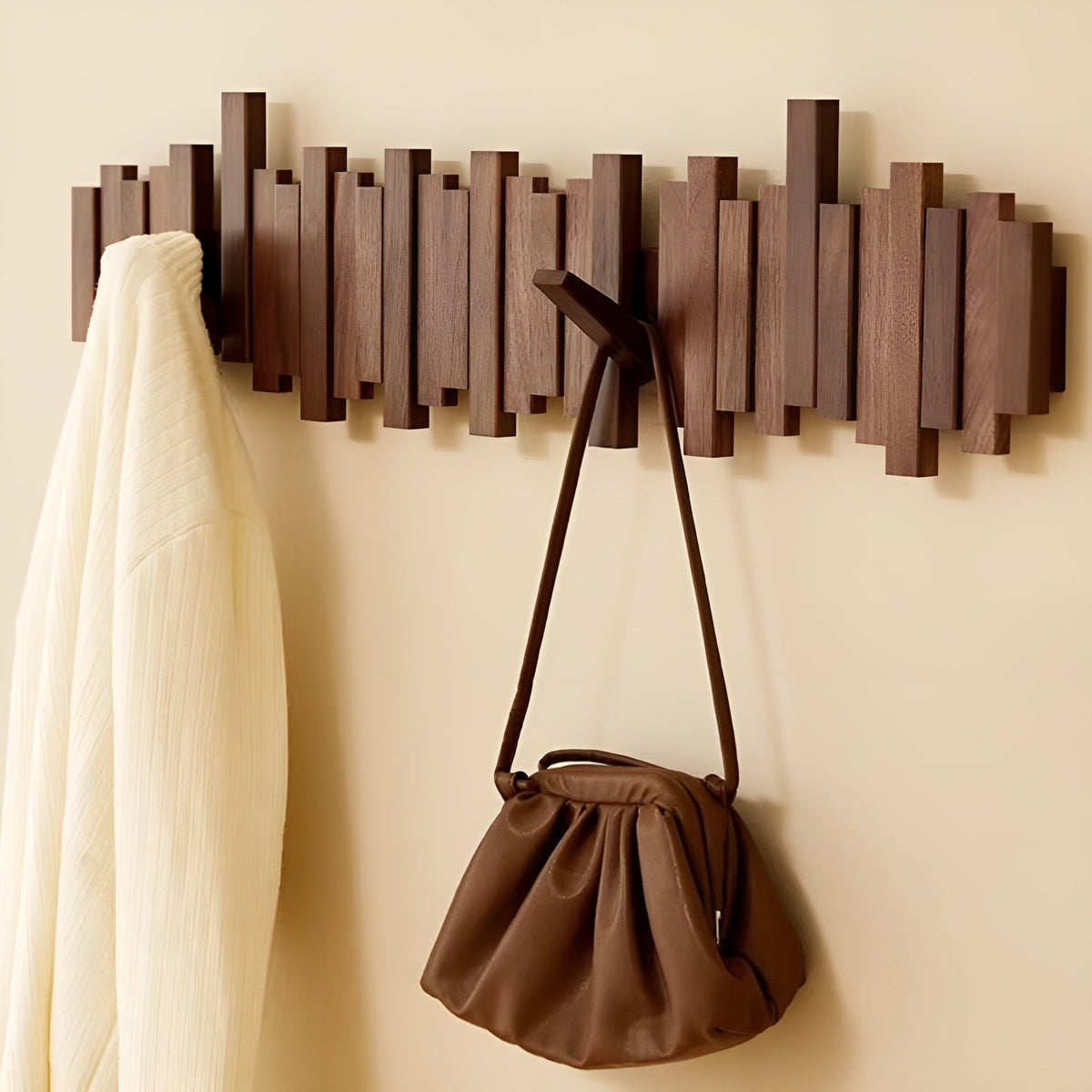 Wall-Mounted Coat Rack with Foldable Hooks and Piano-Key Mechanism