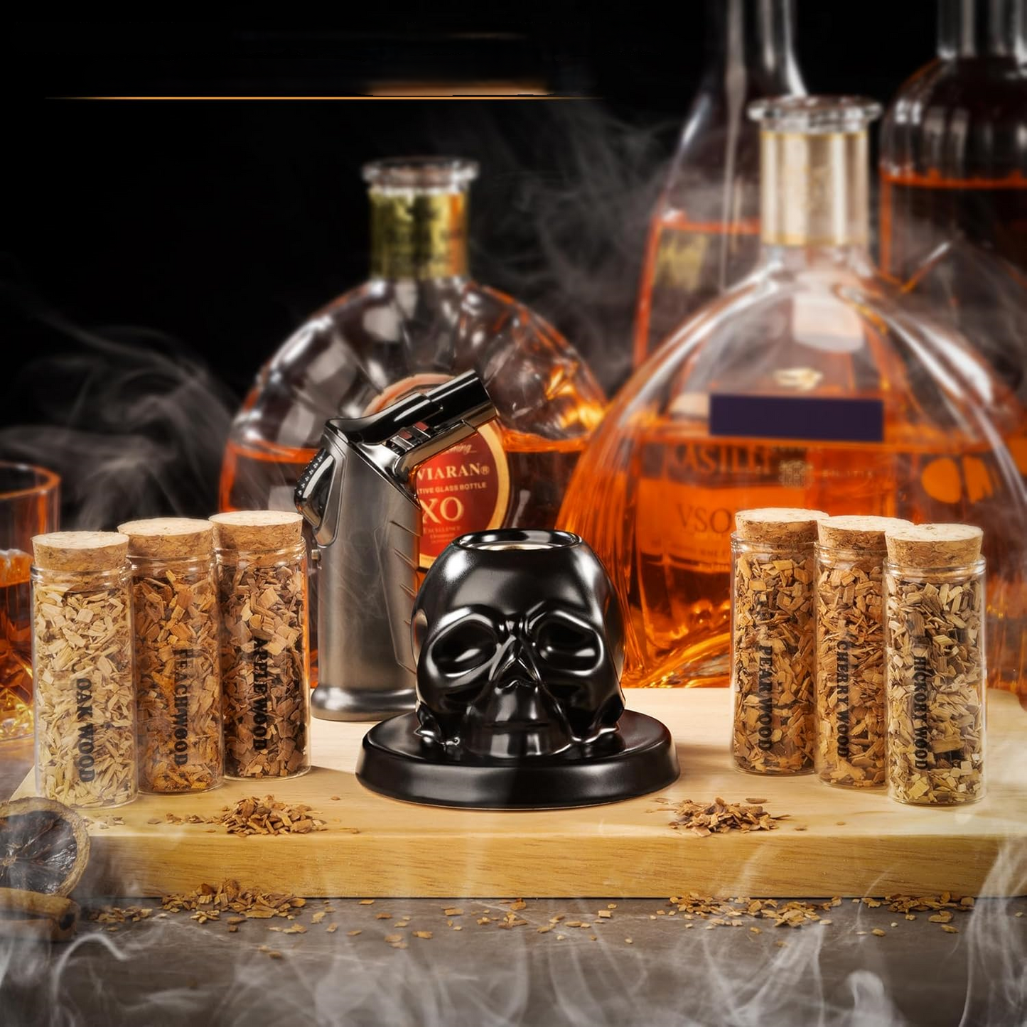 Whiskey Smoking Kit in Ceramic Cocktail Skull – Vintage Ceramic Cocktail Smoker for Bold and Aromatic Drinks