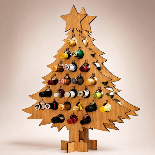 Porte-calendrier de l’Avent pour vin et bière - Présentoir en bois à compte à rebours avec 24 compartiments
