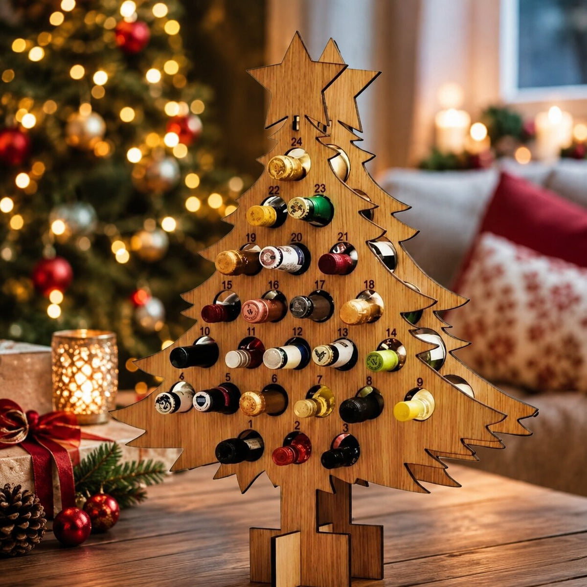Wine & Beer Advent Calendar Holder - Wooden 24-Slot Countdown Display