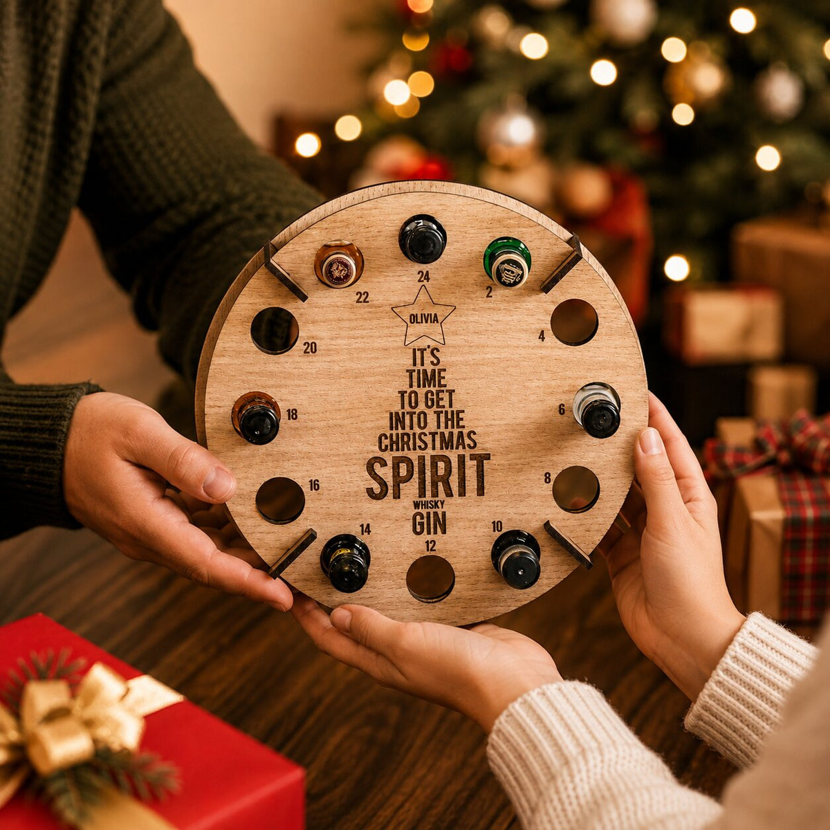 Wine & Beer Advent Calendar Holder - Wooden 24-Slot Countdown Display