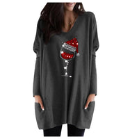 Sudadera de vino y gorro navideño para mujer