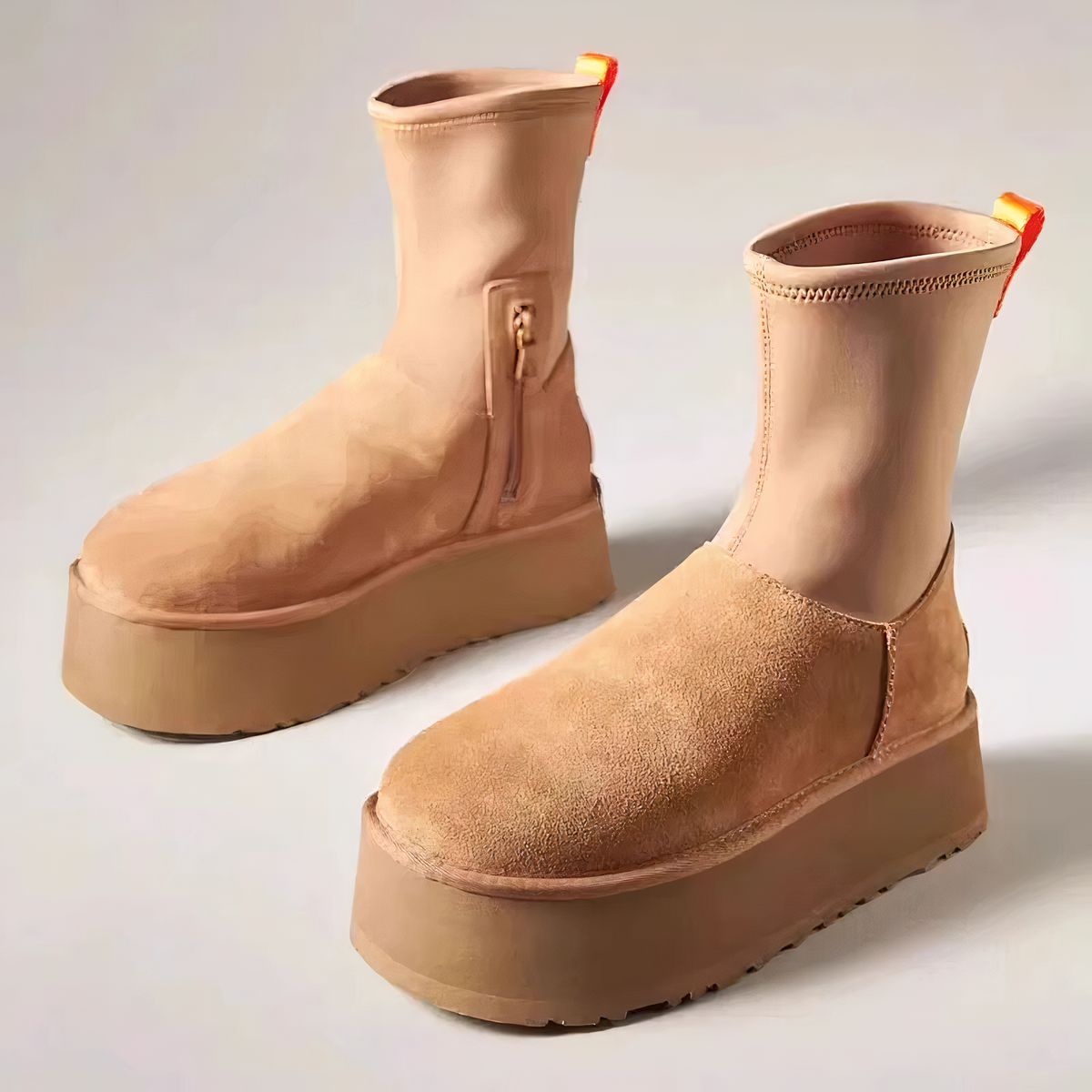 Women's Boots with Smooth Shaft and Side Zipper
