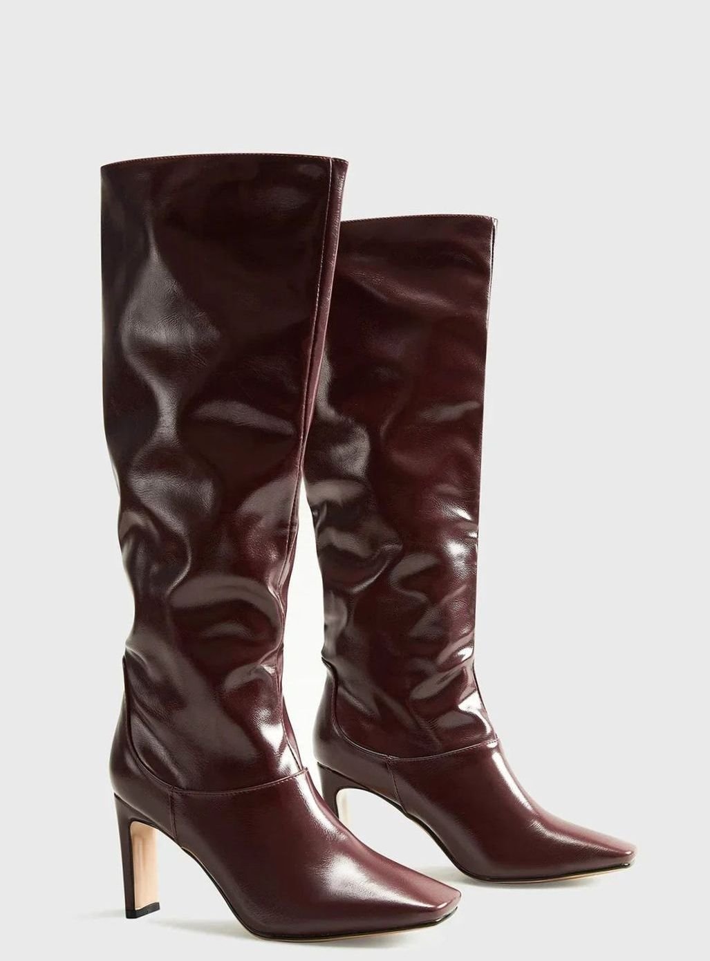 Women's Brown Square-Toe Heeled Knee-High Boots