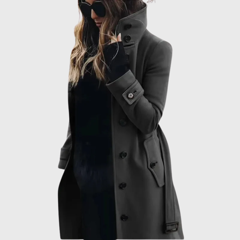Manteau pour femme à boutons sur le devant avec col officier montant