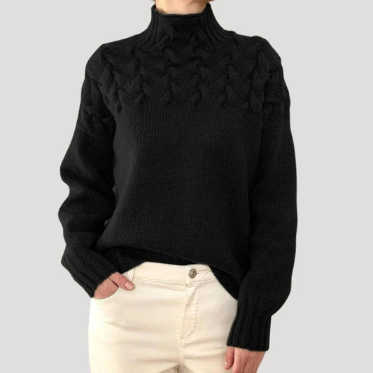 Pull à col roulé en maille torsadée pour femme