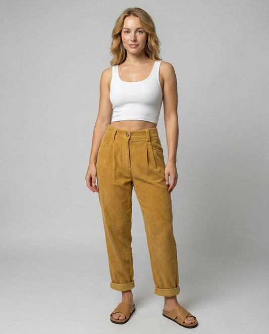 Pantalon décontracté confortable en velours côtelé pour femme