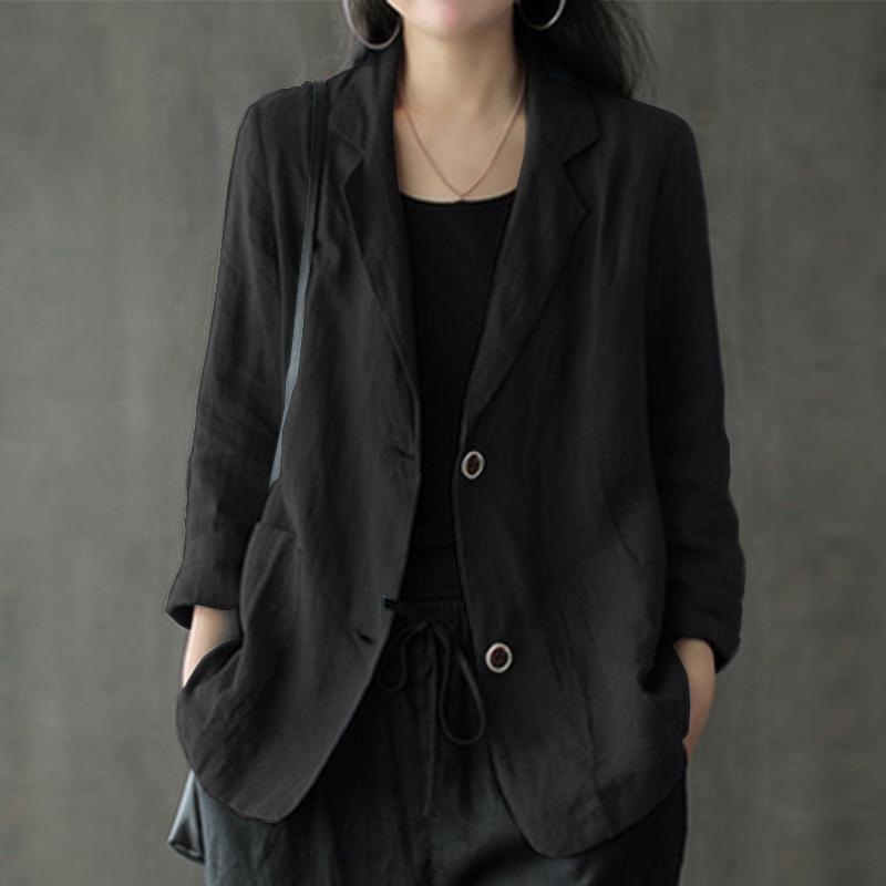 Blazer décontracté en lin pour femme avec poches