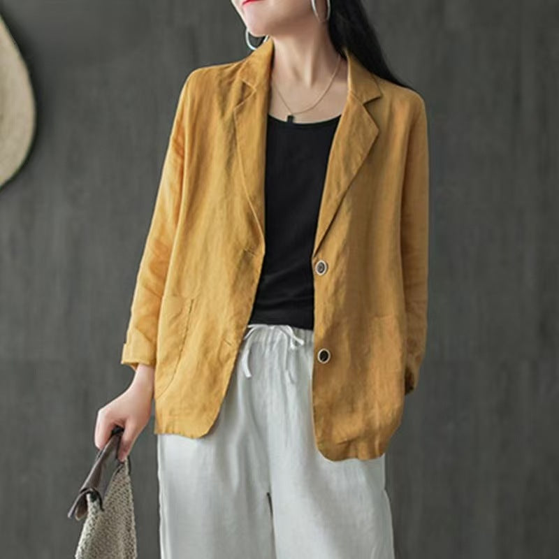 Blazer décontracté en lin pour femme avec poches
