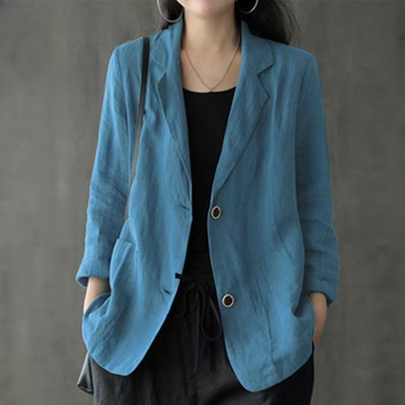 Blazer décontracté en lin pour femme avec poches