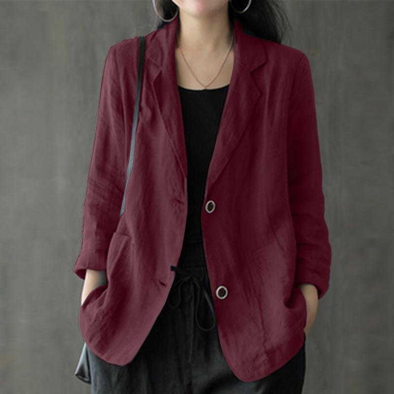 Blazer décontracté en lin pour femme avec poches