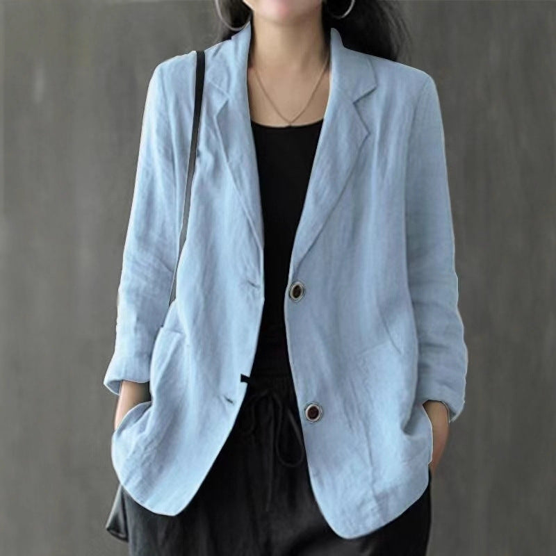 Blazer décontracté en lin pour femme avec poches