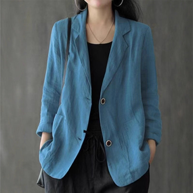 Blazer décontracté en lin pour femme avec poches