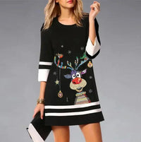 Women's Christmas Dress with Festive Reindeer Design – Comfortable & Stylish