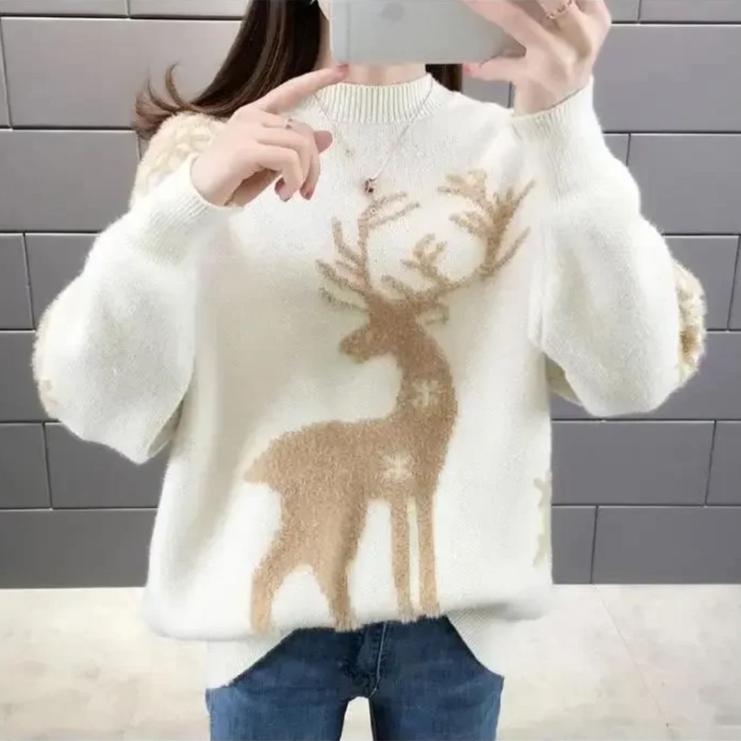 Women's Christmas Sweater – Loose Pullover with Festive Print, 3 Colors, Cozy & Stylish