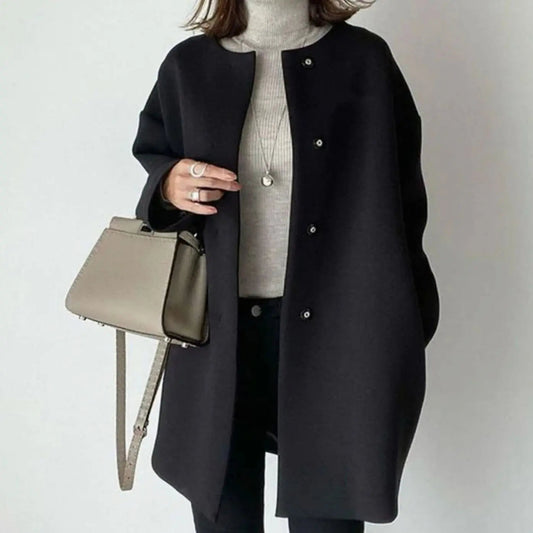Manteau long sans col boutonné sur le devant pour femme
