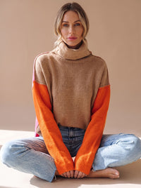 Women's Colorblock Turtleneck Relaxed-Fit Knit Sweater