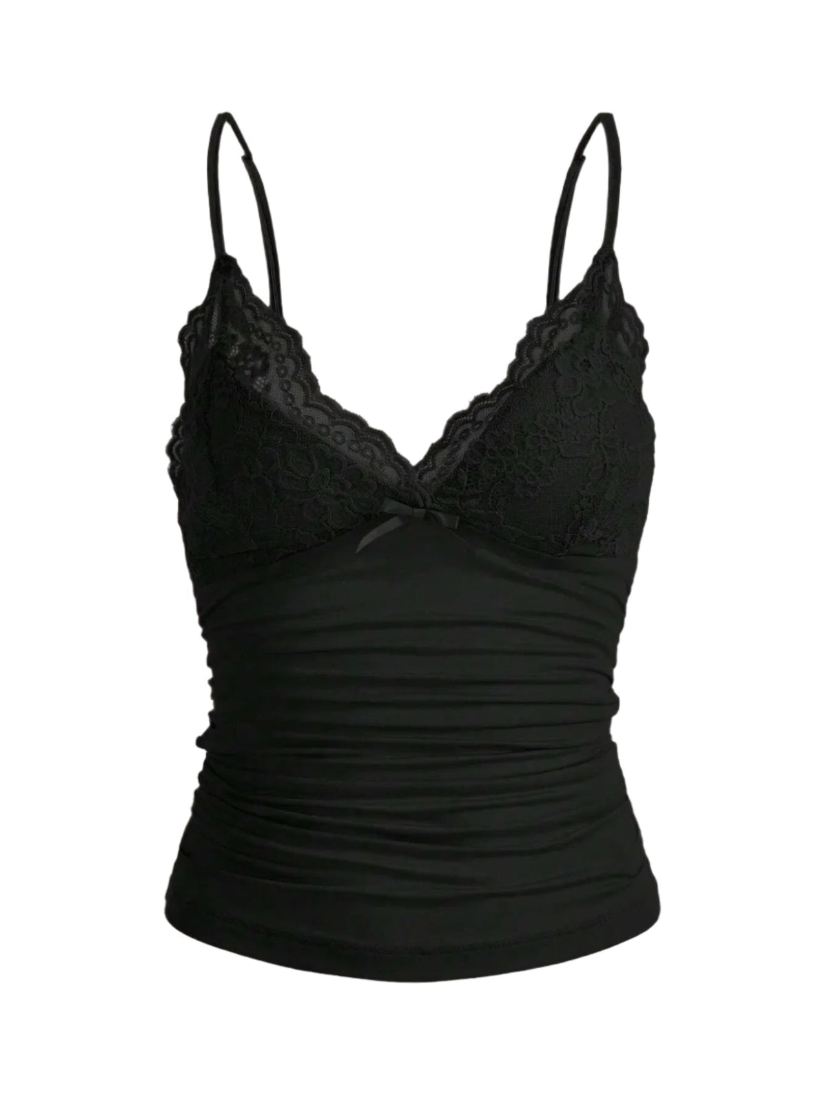 Top caraco court en dentelle contrastante avec nœud sur le devant pour femme
