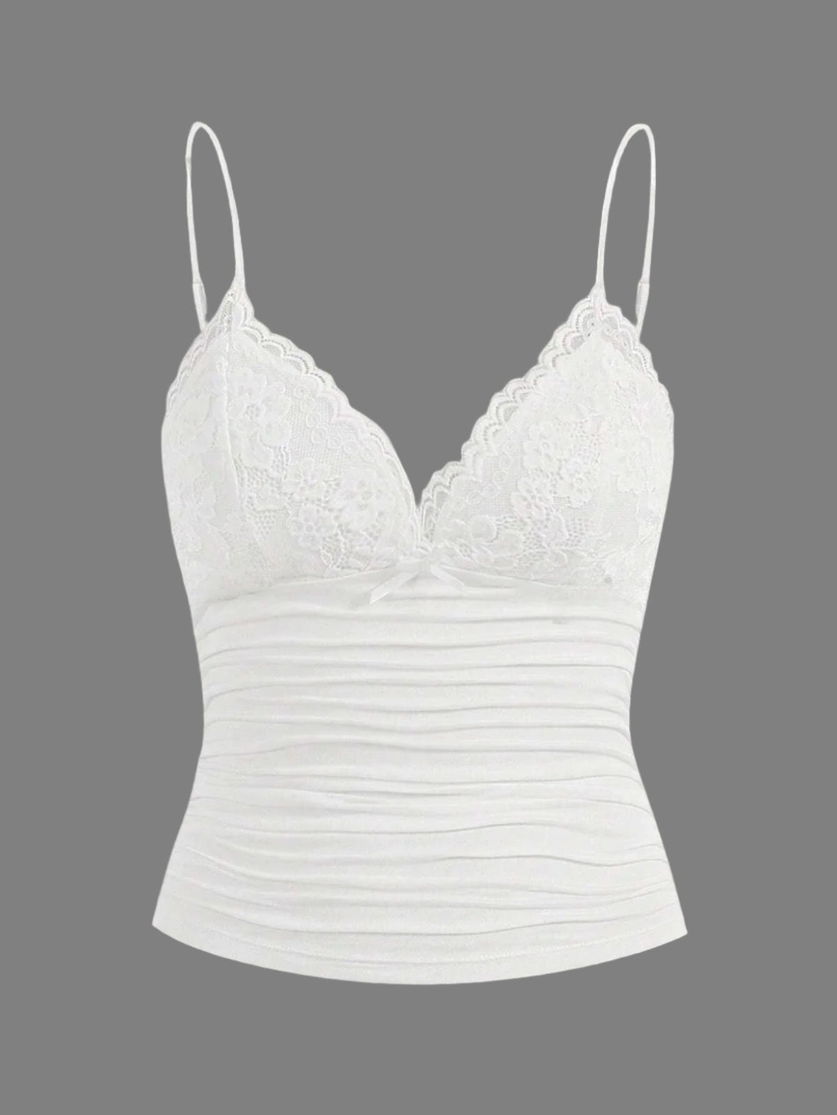 Top caraco court en dentelle contrastante avec nœud sur le devant pour femme