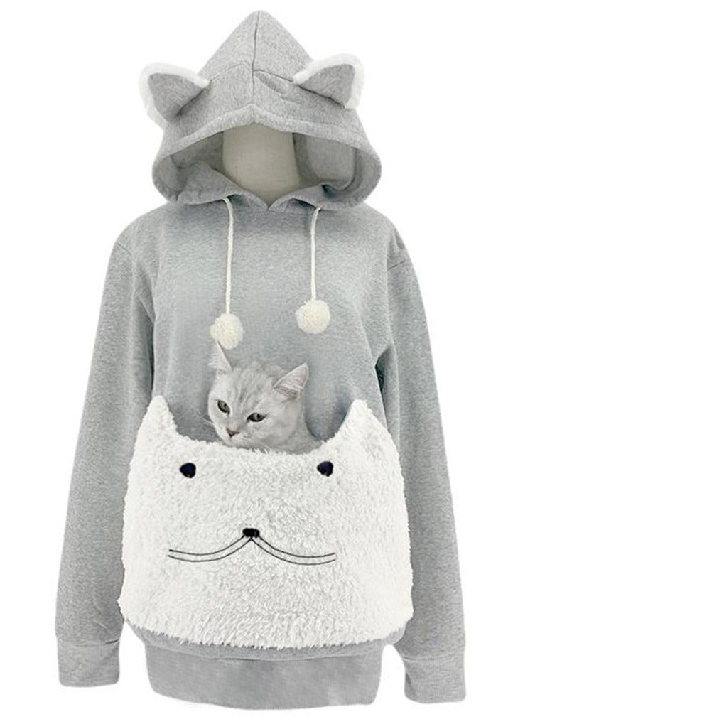 Women's Cosy Cat Motif Hoodie with Practical Kangaroo Pocket