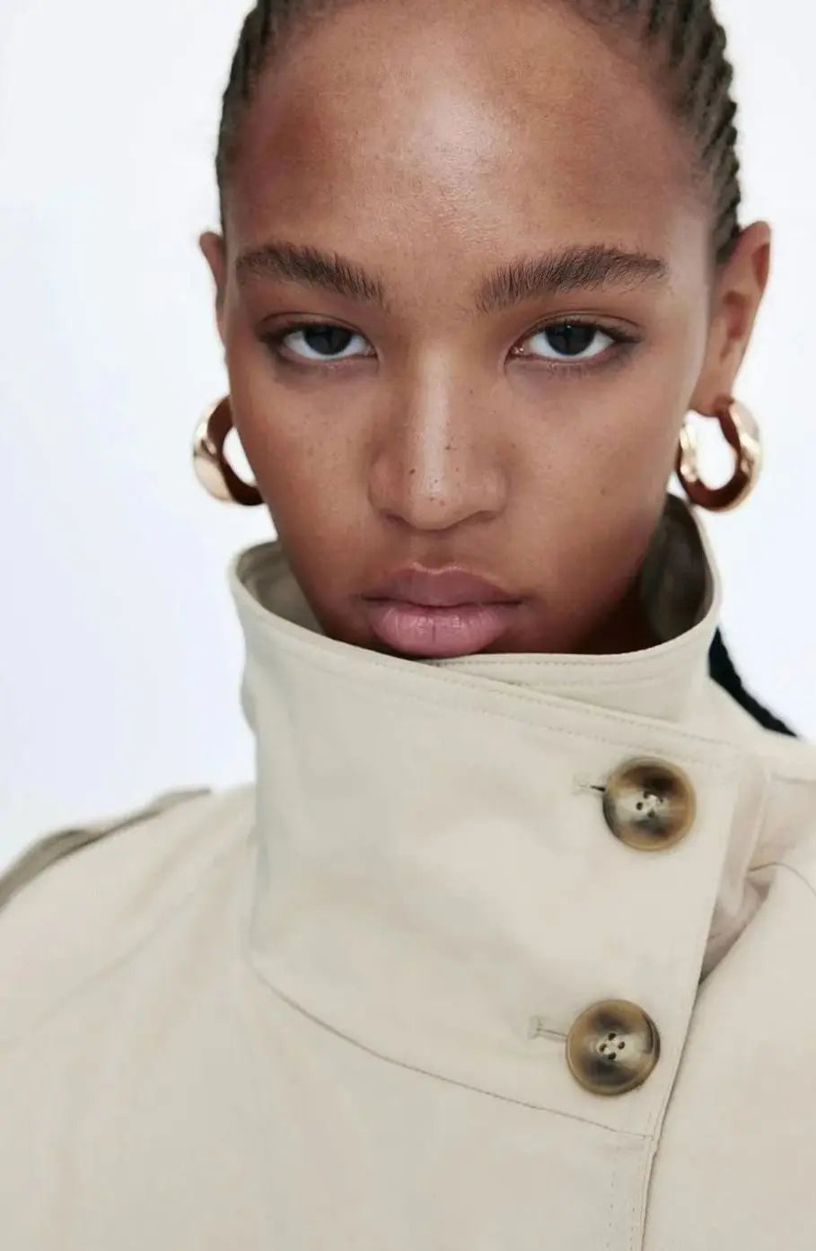 Veste trench courte ceinturée pour femme avec col montant